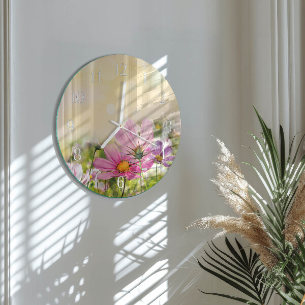 Ronde glazen klok Cosmosbloemen