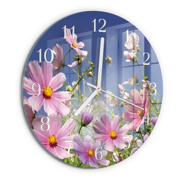 Ronde glazen klok Cosmosbloemen