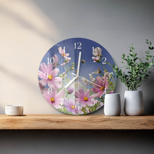Ronde glazen klok Cosmosbloemen