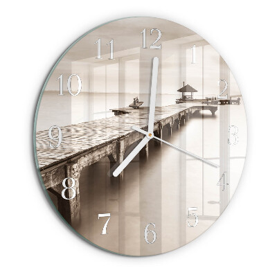 Ronde glazen klok Houten brug