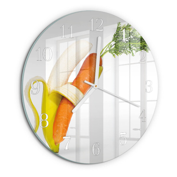 Ronde glazen klok Wortels en bananen