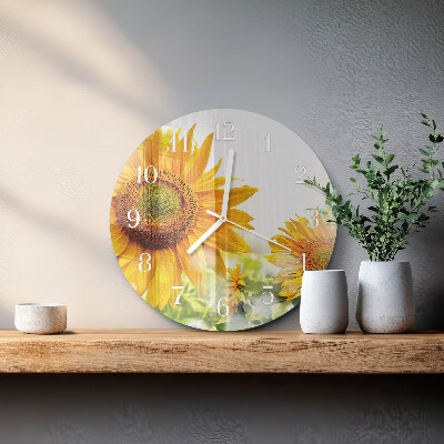 Ronde glazen klok Zonnebloem