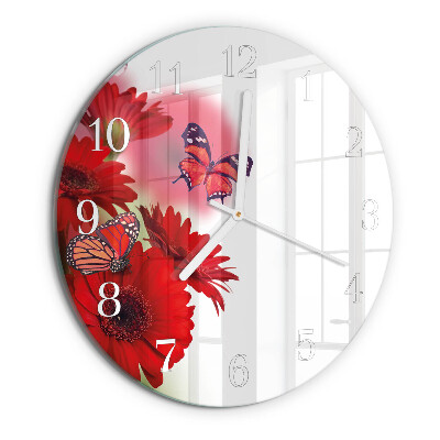 Ronde glazen klok Gerbera