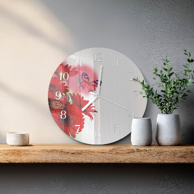 Ronde glazen klok Gerbera