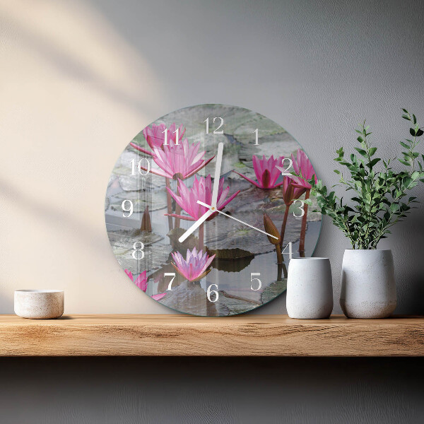 Ronde glazen klok Waterlelies