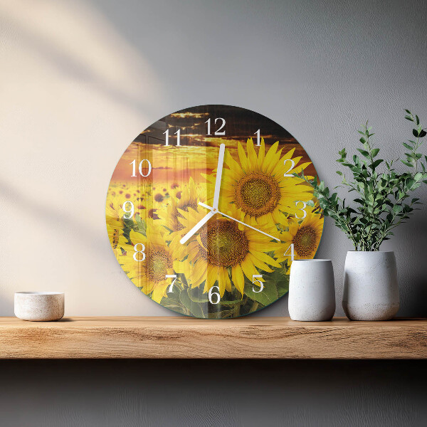 Ronde glazen klok Zonnebloemen