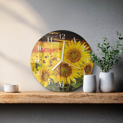 Ronde glazen klok Zonnebloemen