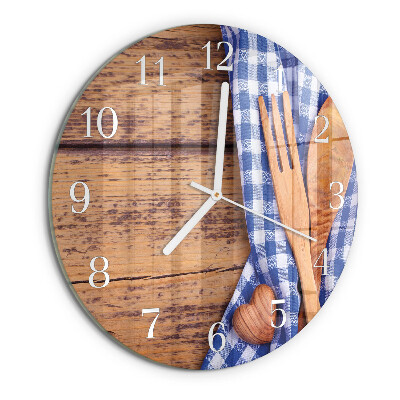 Ronde glazen klok Houten en bestek
