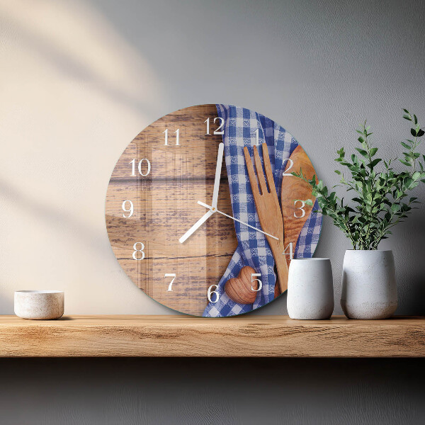 Ronde glazen klok Houten en bestek