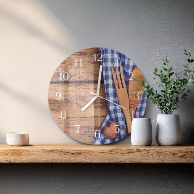 Ronde glazen klok Houten en bestek