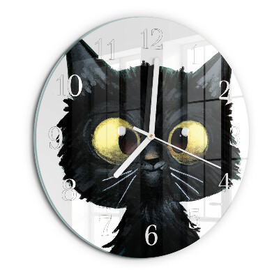 Ronde glazen klok Zwarte kat