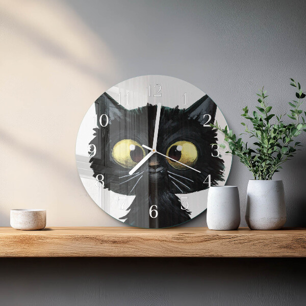 Ronde glazen klok Zwarte kat