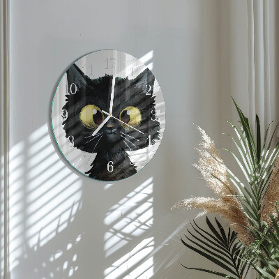 Ronde glazen klok Zwarte kat