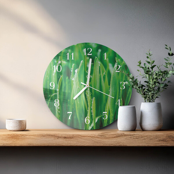 Ronde glazen klok Groen gras
