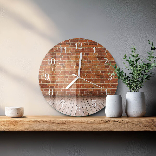 Ronde glazen klok Bakstenen muur