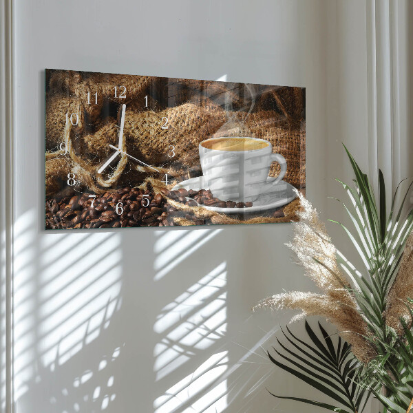 Glazen wandklok rechthoekig Koffiebonen