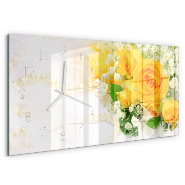 Glazen wandklok rechthoekig Bloemen