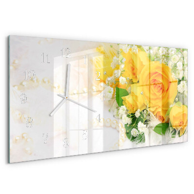 Glazen wandklok rechthoekig Bloemen