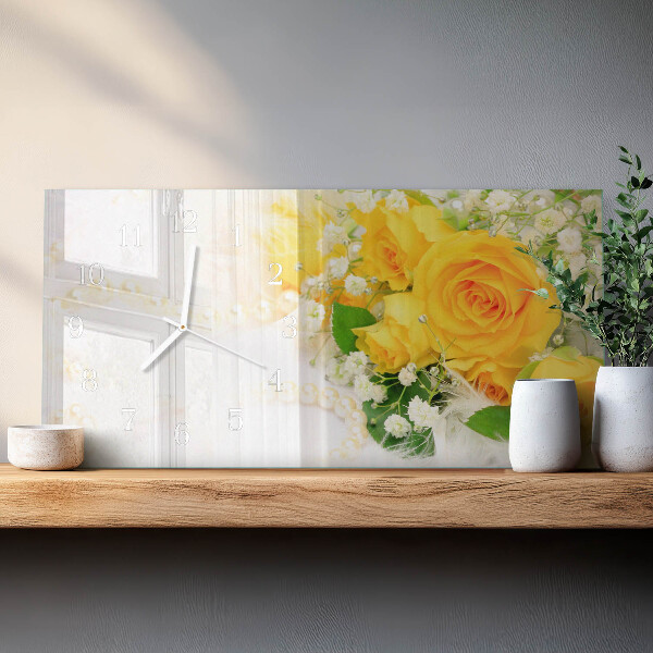 Glazen wandklok rechthoekig Bloemen
