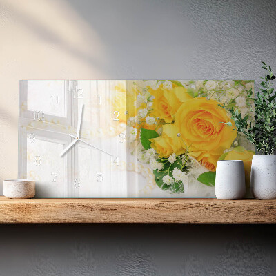 Glazen wandklok rechthoekig Bloemen