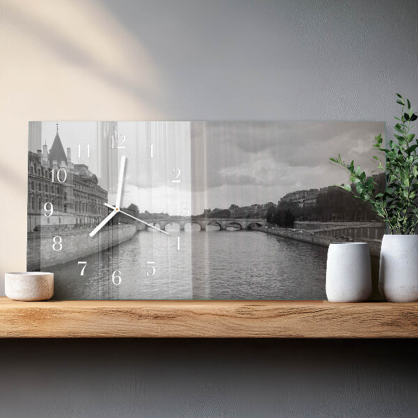 Glazen wandklok rechthoekig Bruggen van Parijs