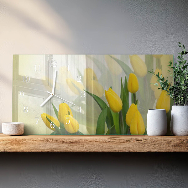 Glazen wandklok rechthoekig Tulpen