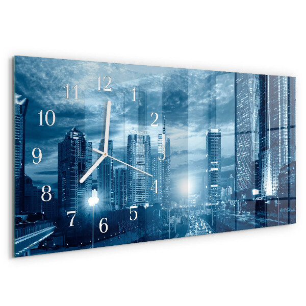 Glazen wandklok rechthoekig Stad 's nachts