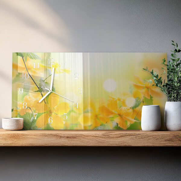 Glazen wandklok rechthoekig Bloemen