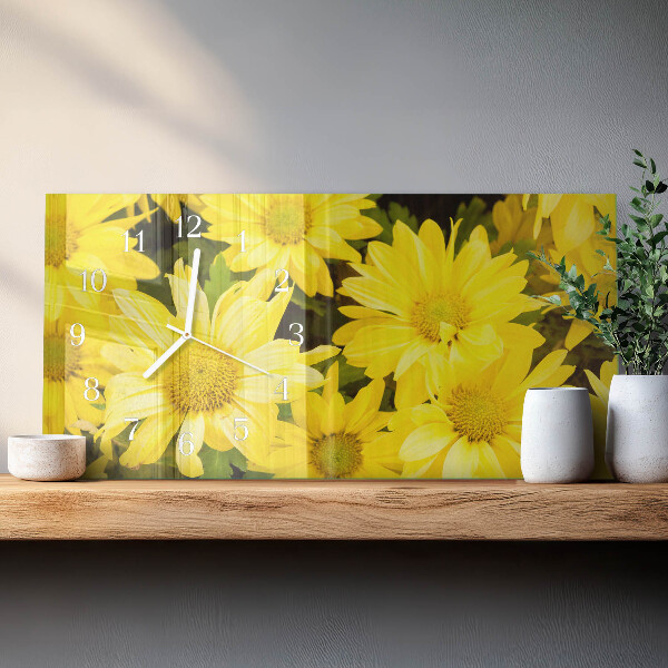 Glazen wandklok rechthoekig Gele bloemen
