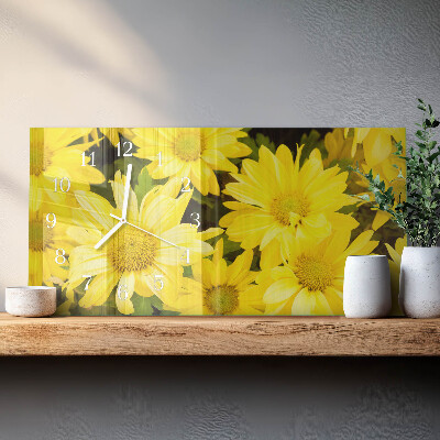 Glazen wandklok rechthoekig Gele bloemen