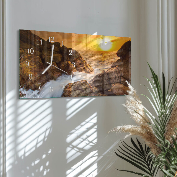 Glazen wandklok rechthoekig Zonsondergang
