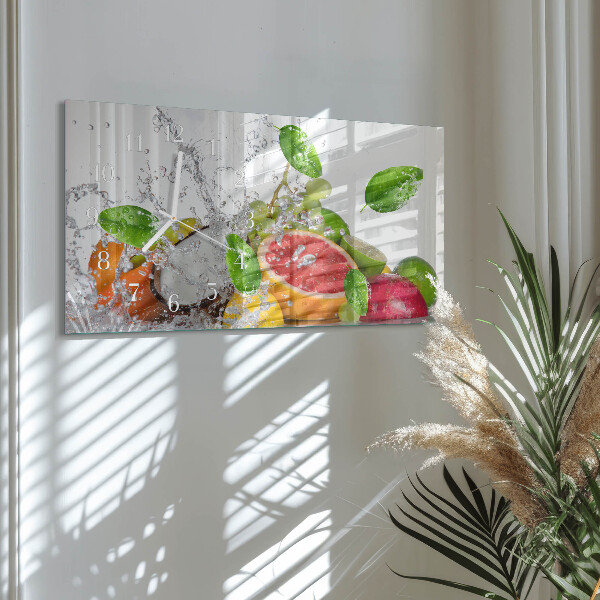 Glazen wandklok rechthoekig Fruit op het water