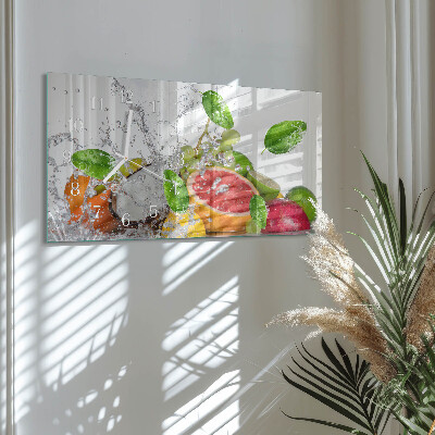 Glazen wandklok rechthoekig Fruit op het water