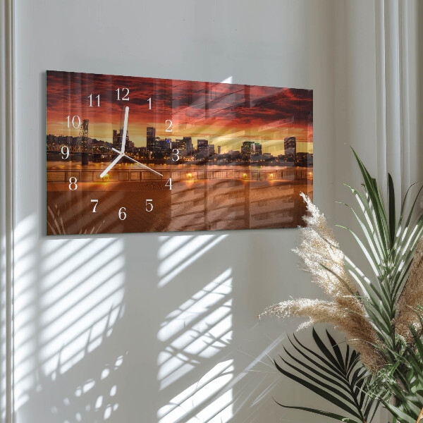 Glazen wandklok rechthoekig Zonsondergang