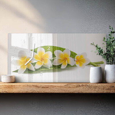 Glazen wandklok rechthoekig Bloemen
