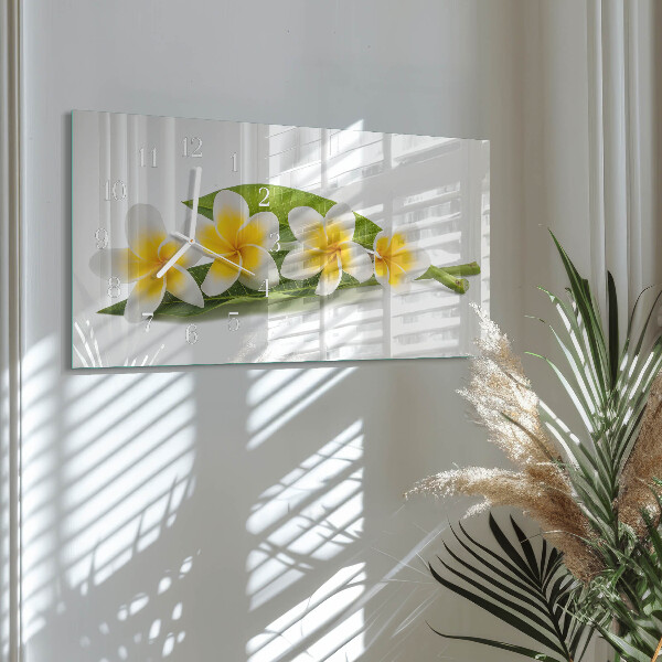 Glazen wandklok rechthoekig Bloemen