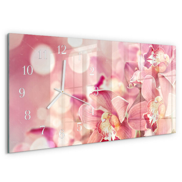 Glazen wandklok rechthoekig Orchideeën