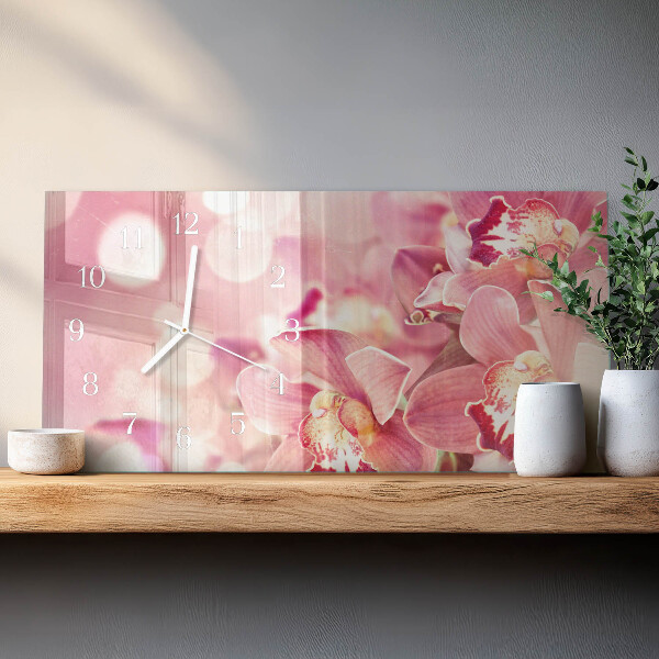 Glazen wandklok rechthoekig Orchideeën