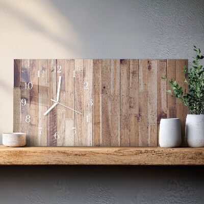 Glazen wandklok rechthoekig Houten planken