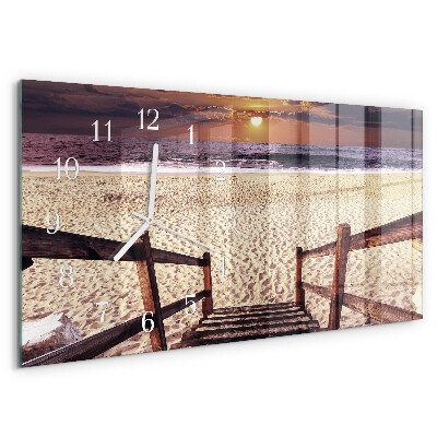 Glazen wandklok rechthoekig Trap naar het strand