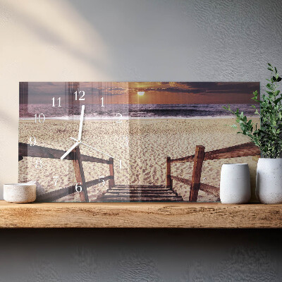Glazen wandklok rechthoekig Trap naar het strand