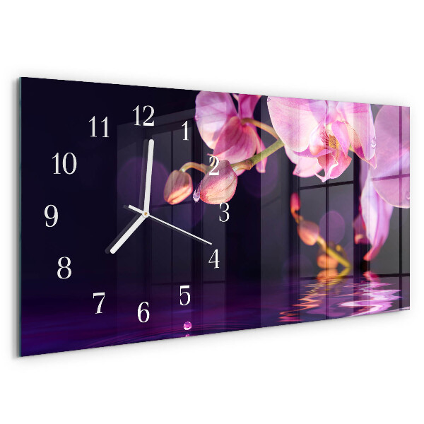 Glazen wandklok rechthoekig Orchidee