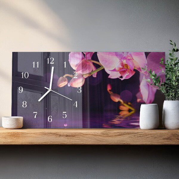 Glazen wandklok rechthoekig Orchidee