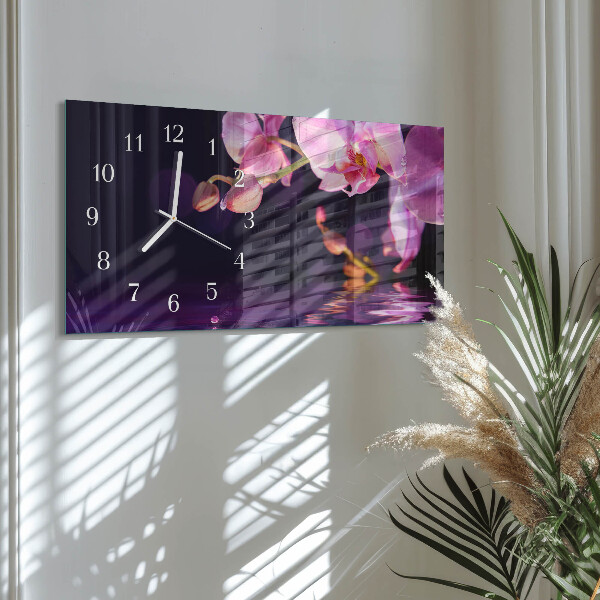 Glazen wandklok rechthoekig Orchidee