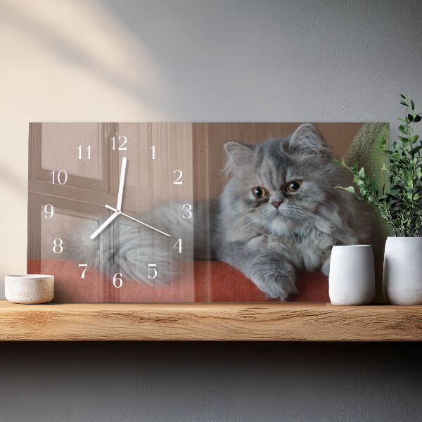 Glazen wandklok rechthoekig Perzische kat