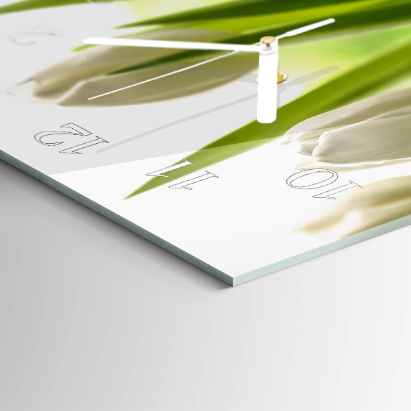 Glazen wandklok rechthoekig Witte tulpen