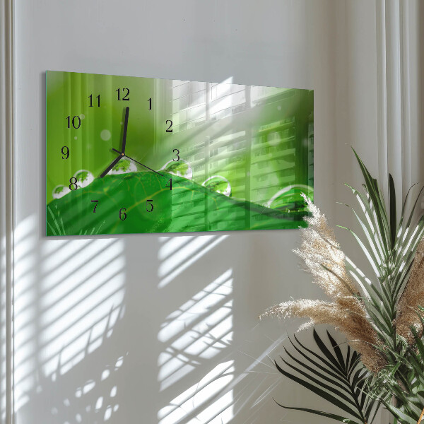 Glazen klok horizontaal Dauw op een blad