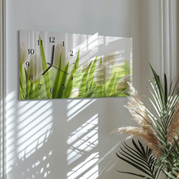 Glazen klok horizontaal Witte tulpen