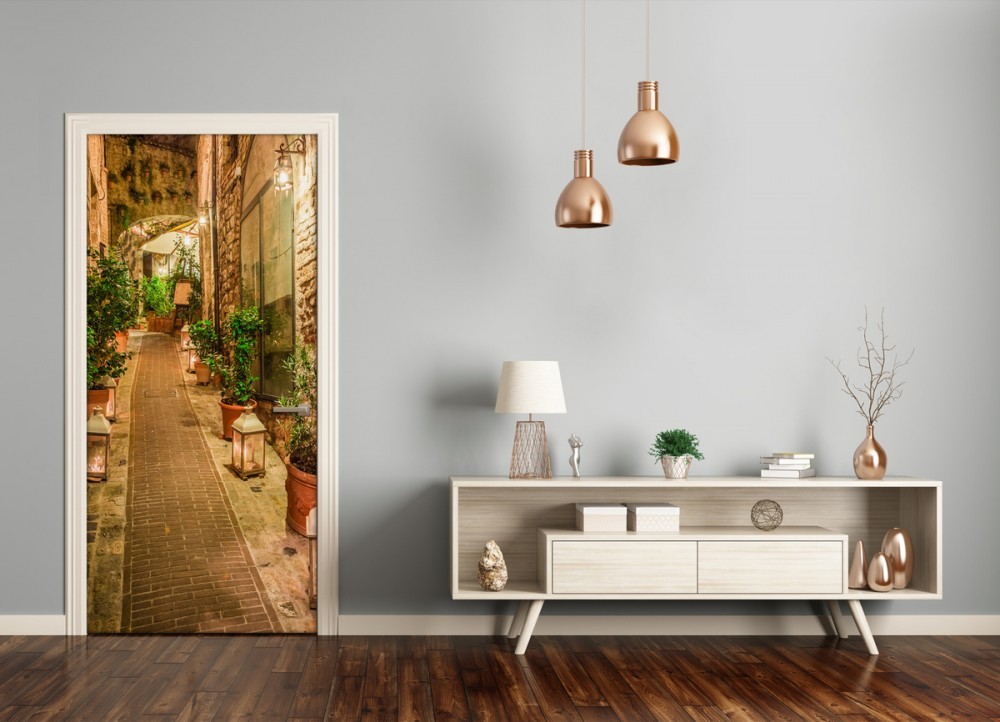 fotobehang op schuifdeuren in een grote gang